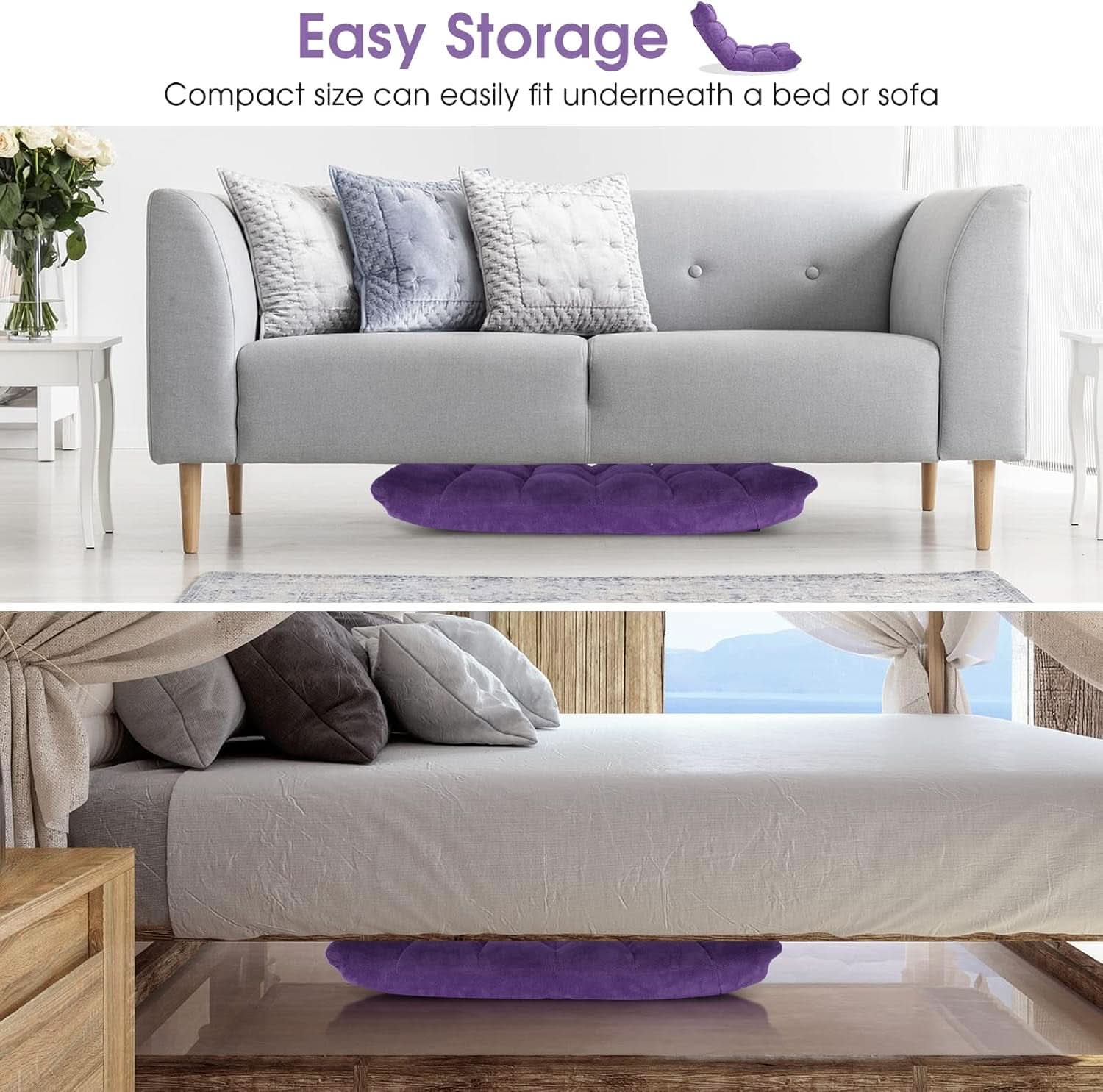 Purple Floor Chair With Back Support 14 Position Adjustable
