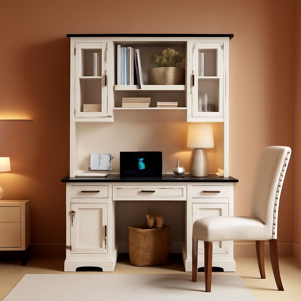 76-Inch Farmhouse Desk Hutch in Off White