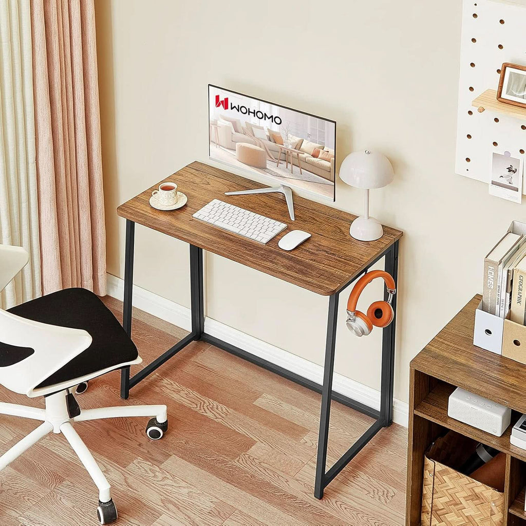 31.5 Inch Folding Computer Desk Space Saving Rustic Walnut