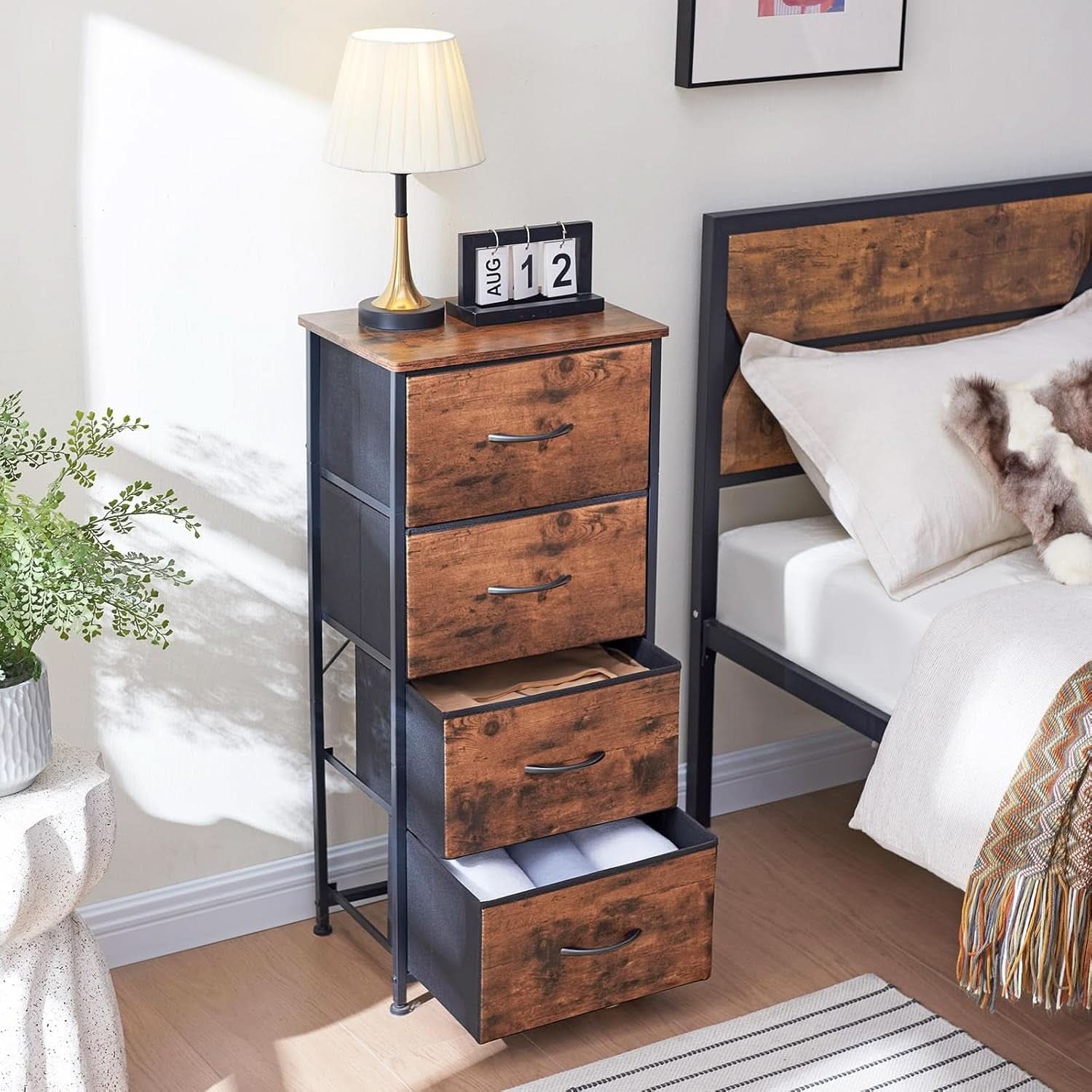 Tall Dresser With Four Drawers And Removable Bins Woodgrain