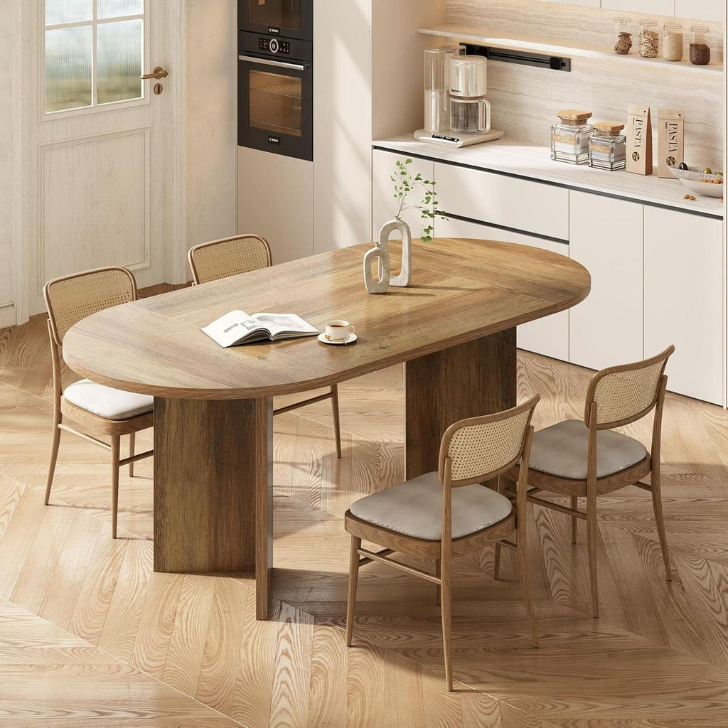 63 Inch Rustic Oval Dining Table With Metal Base Durable