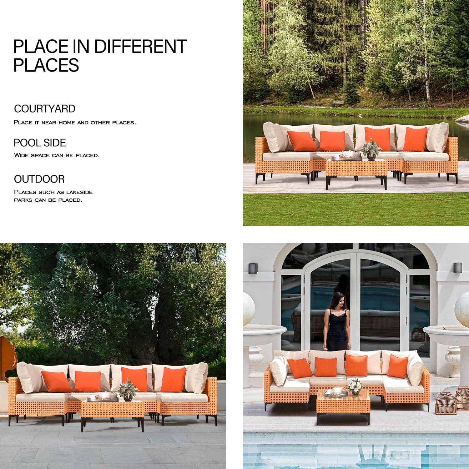 5 Piece Outdoor Patio Set Sectional Sofa Salmon Orange