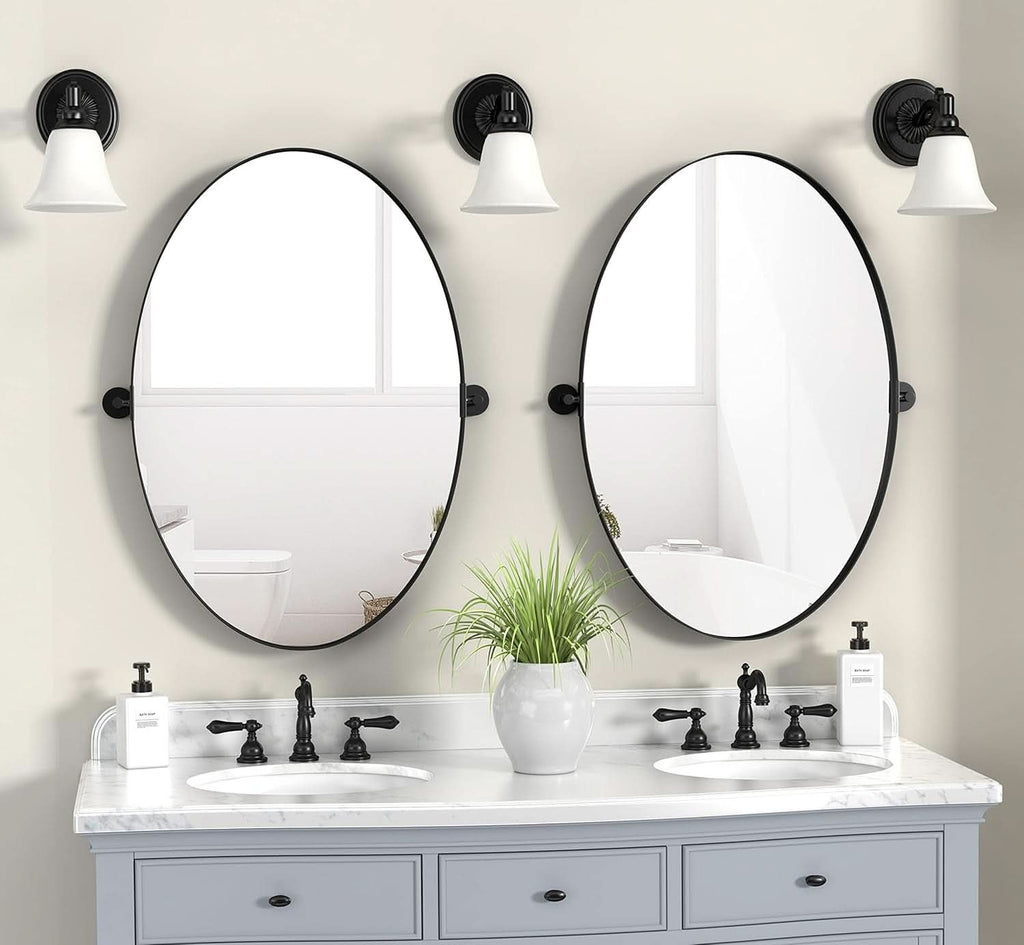 18x28 Black Oval Wall Mirror For Modern Home Decor In Bathrooms Hallways And Entryways