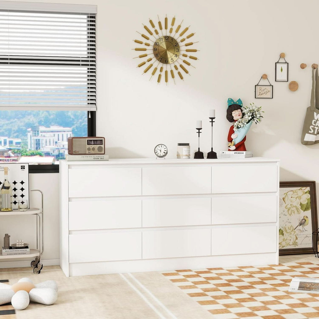 White 9 Drawer Dresser With Large Storage Capacity For Bedroom