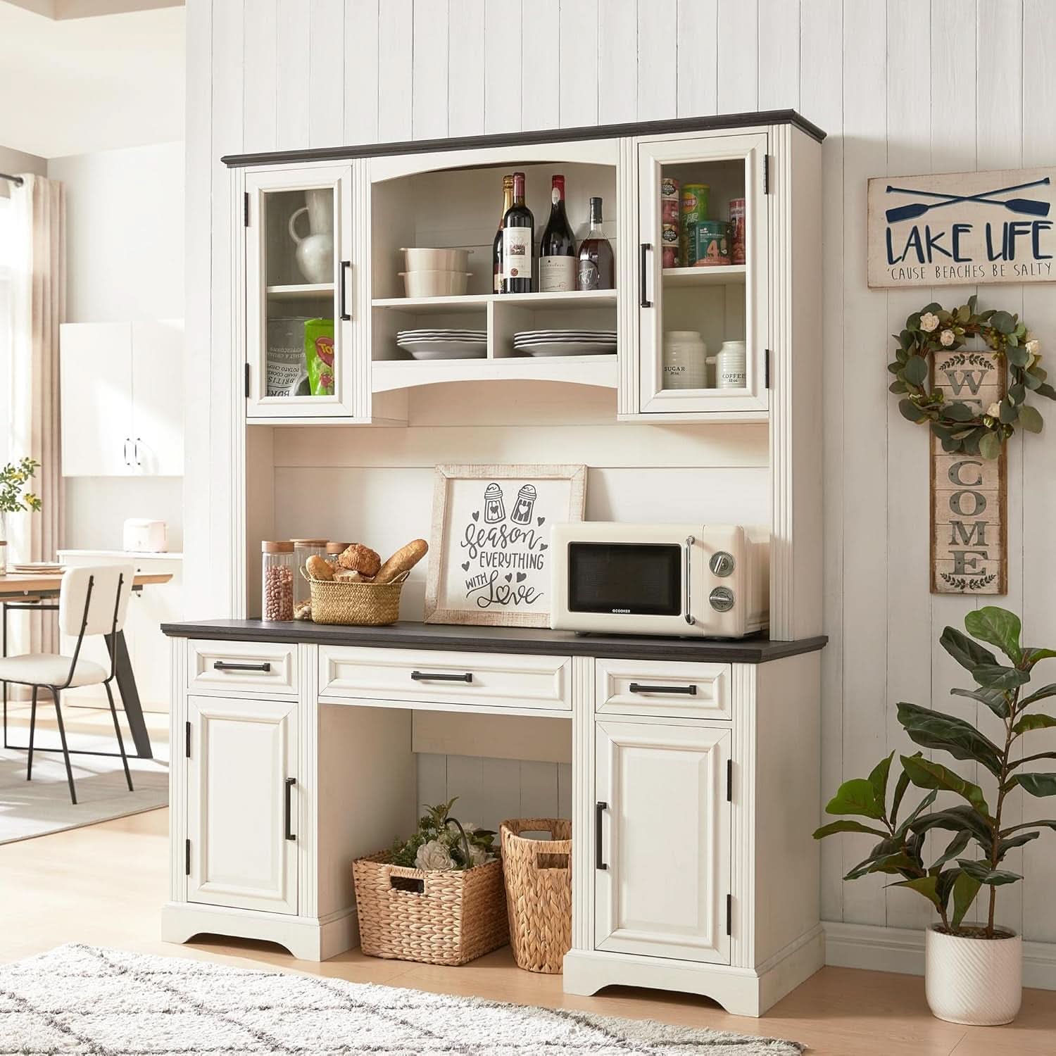 76-Inch Farmhouse Desk Hutch in Off White
