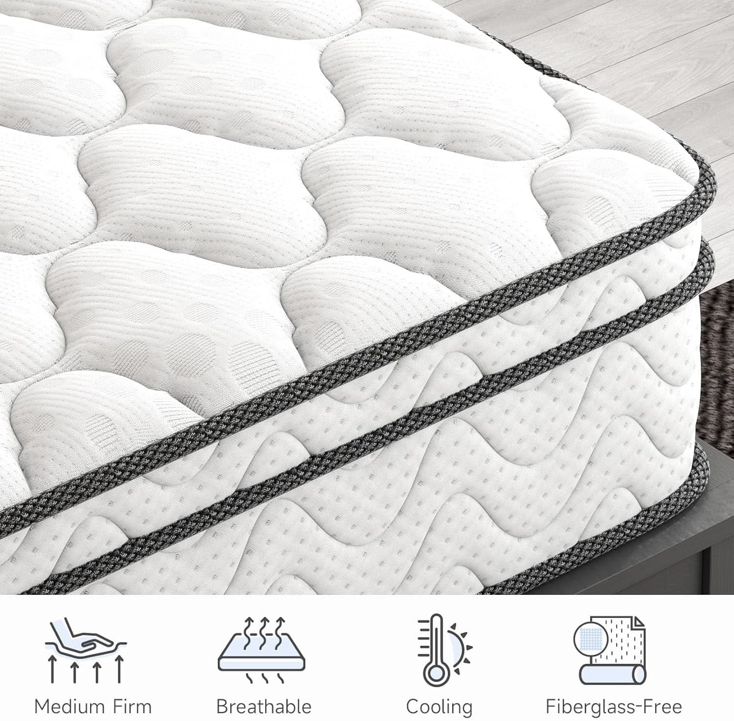 Twin Size Mattress 12Inch Fiberglass Free Memory Foam Hybrid