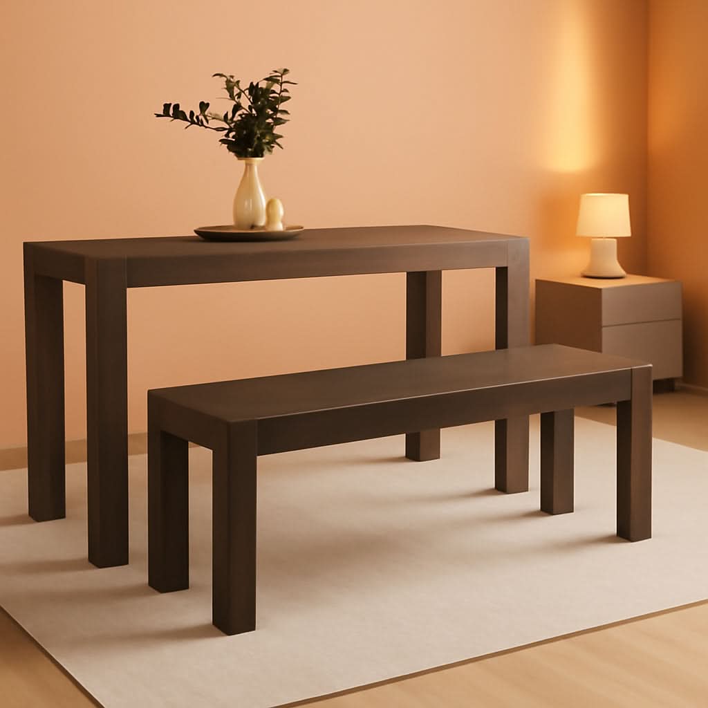60 Inch Solid Wood Dining Bench Walnut Wirebrush Finish