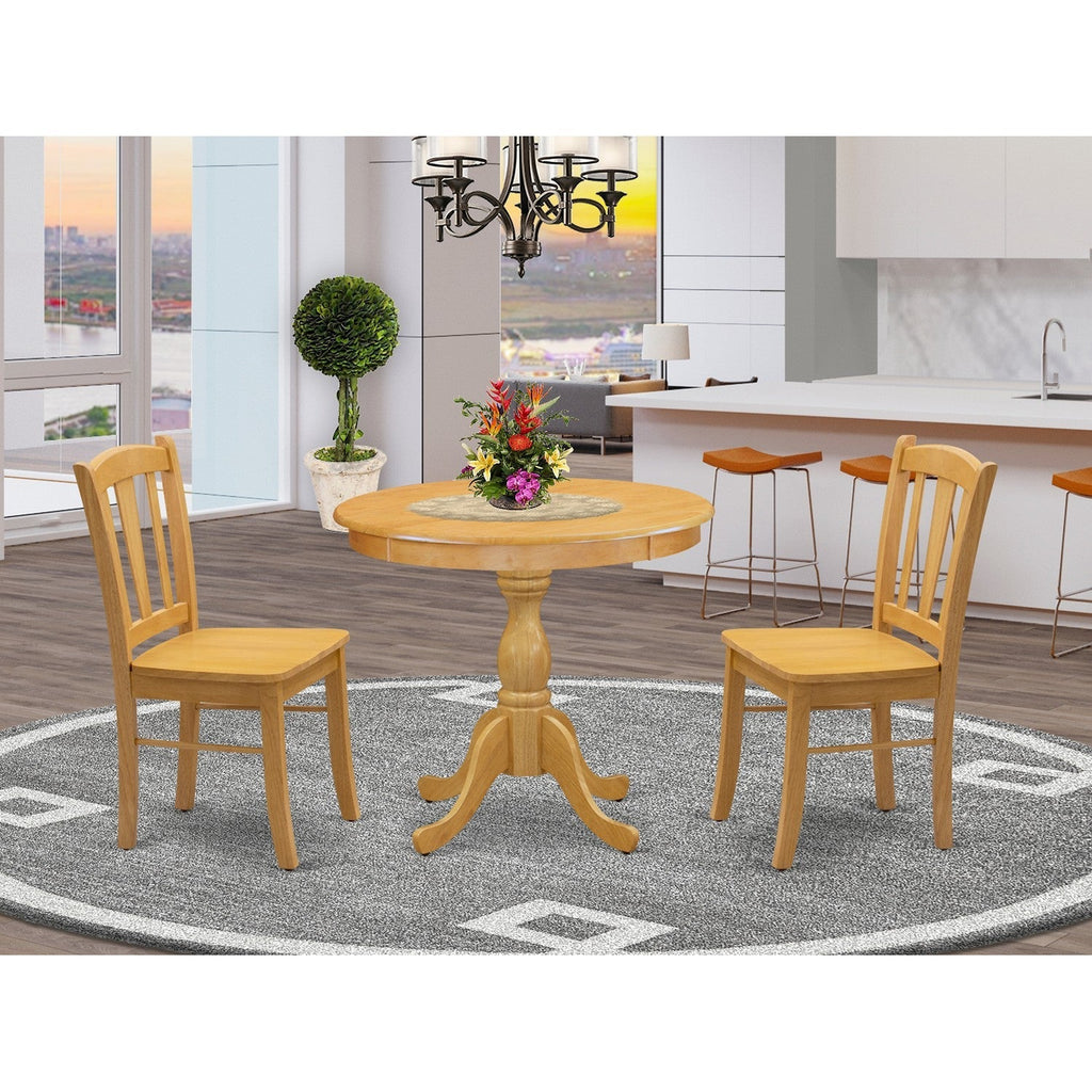 Oak 3-Piece Dining Set with Slatted Chairs