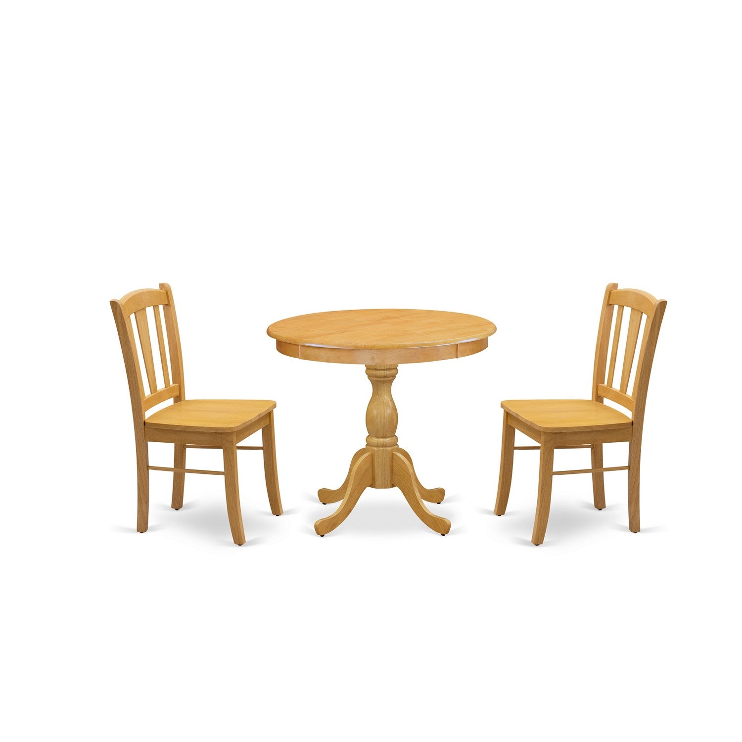 Oak 3-Piece Dining Set with Slatted Chairs
