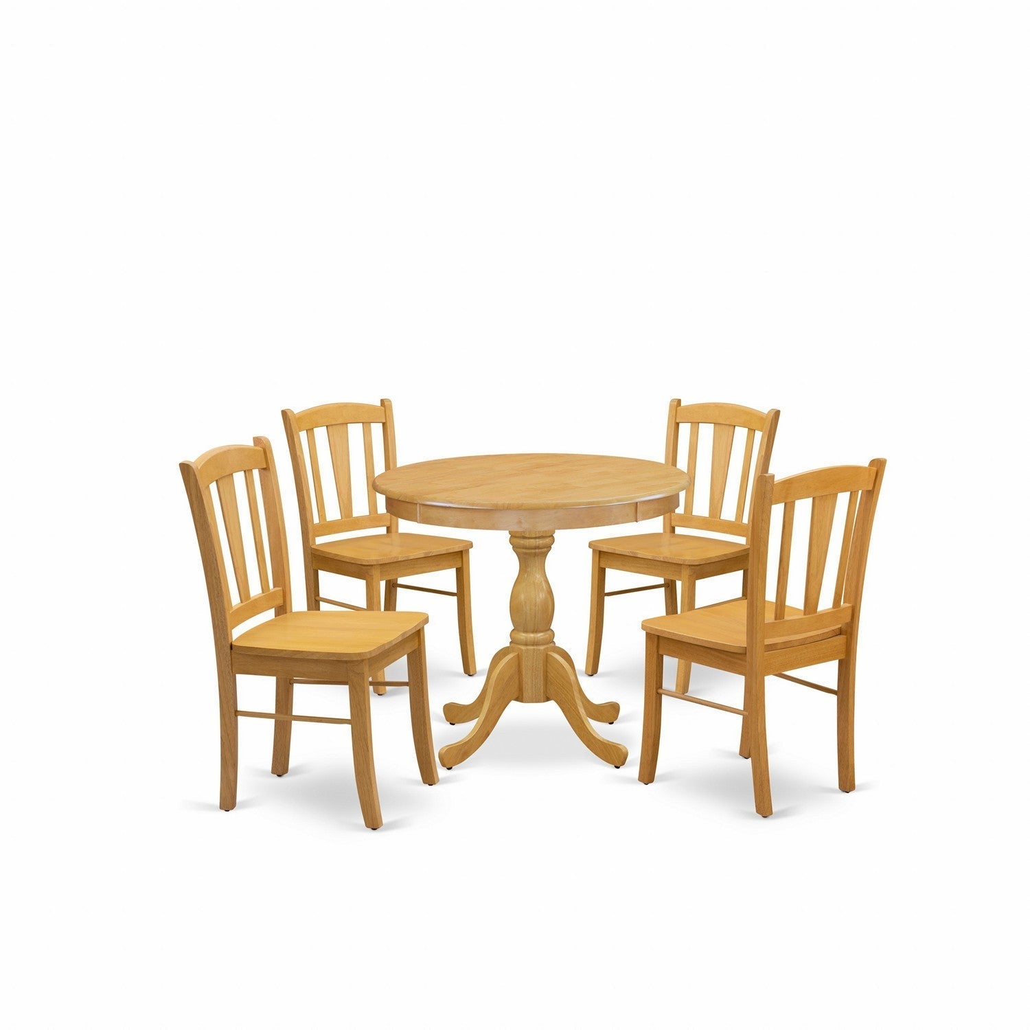 Oak 5-Piece Dining Set with Slatted Chairs