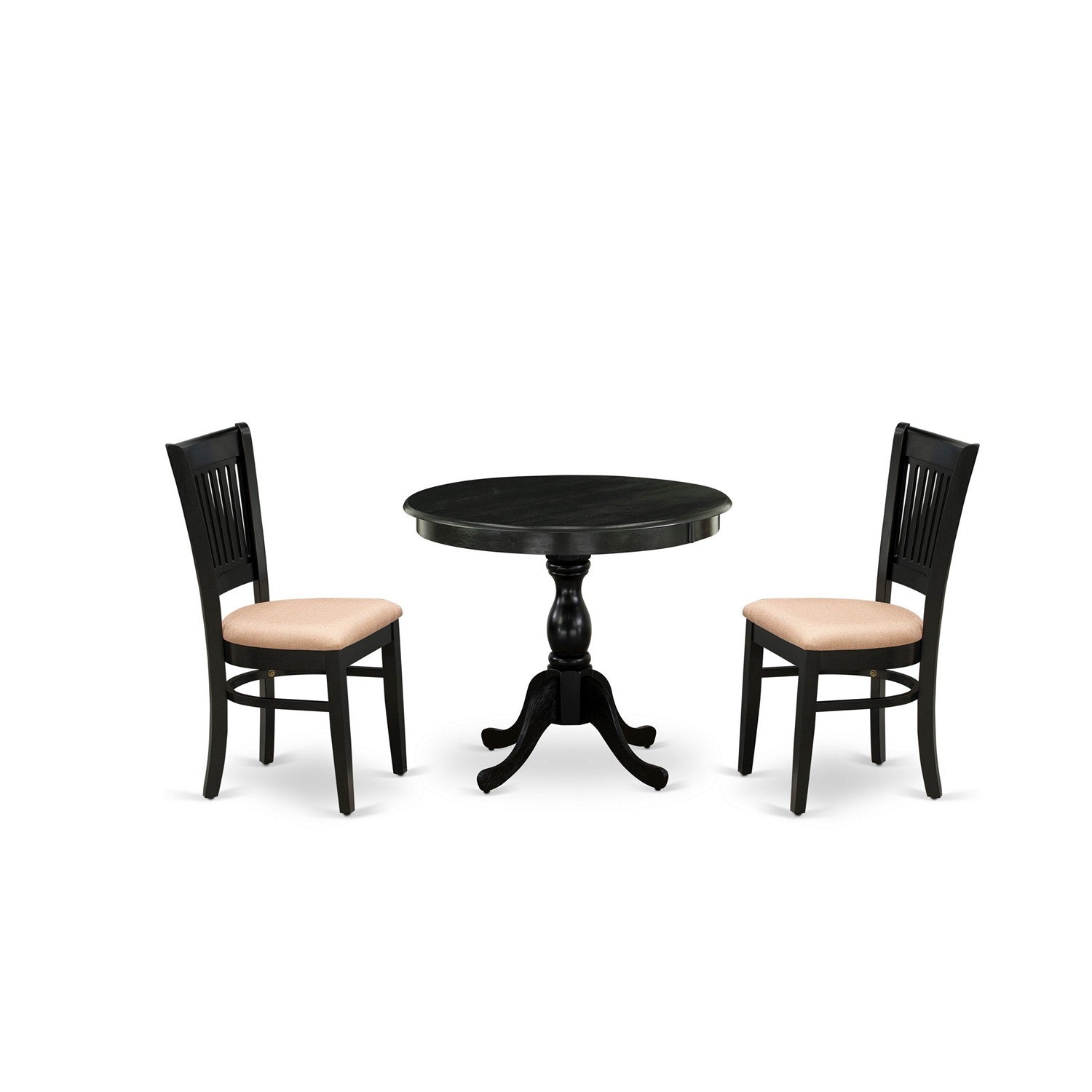 3-Piece Black Round Kitchen Dining Set with Fabric Chairs
