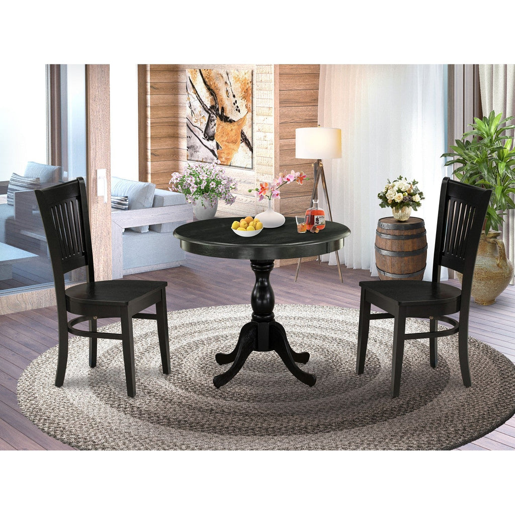 3-Piece Black Kitchen Dining Set with Wood Chairs