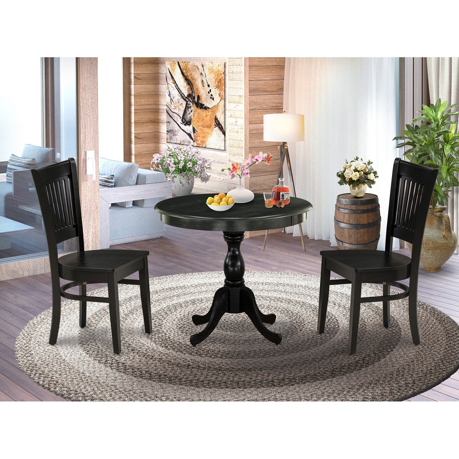 3-Piece Black Kitchen Dining Set with Wood Chairs