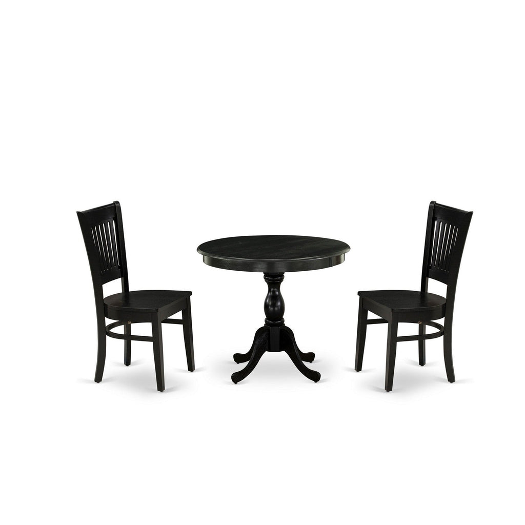 3-Piece Black Kitchen Dining Set with Wood Chairs