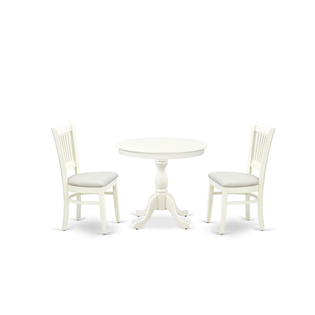 3-Piece Linen White Round Kitchen Dining Set with Fabric Chairs