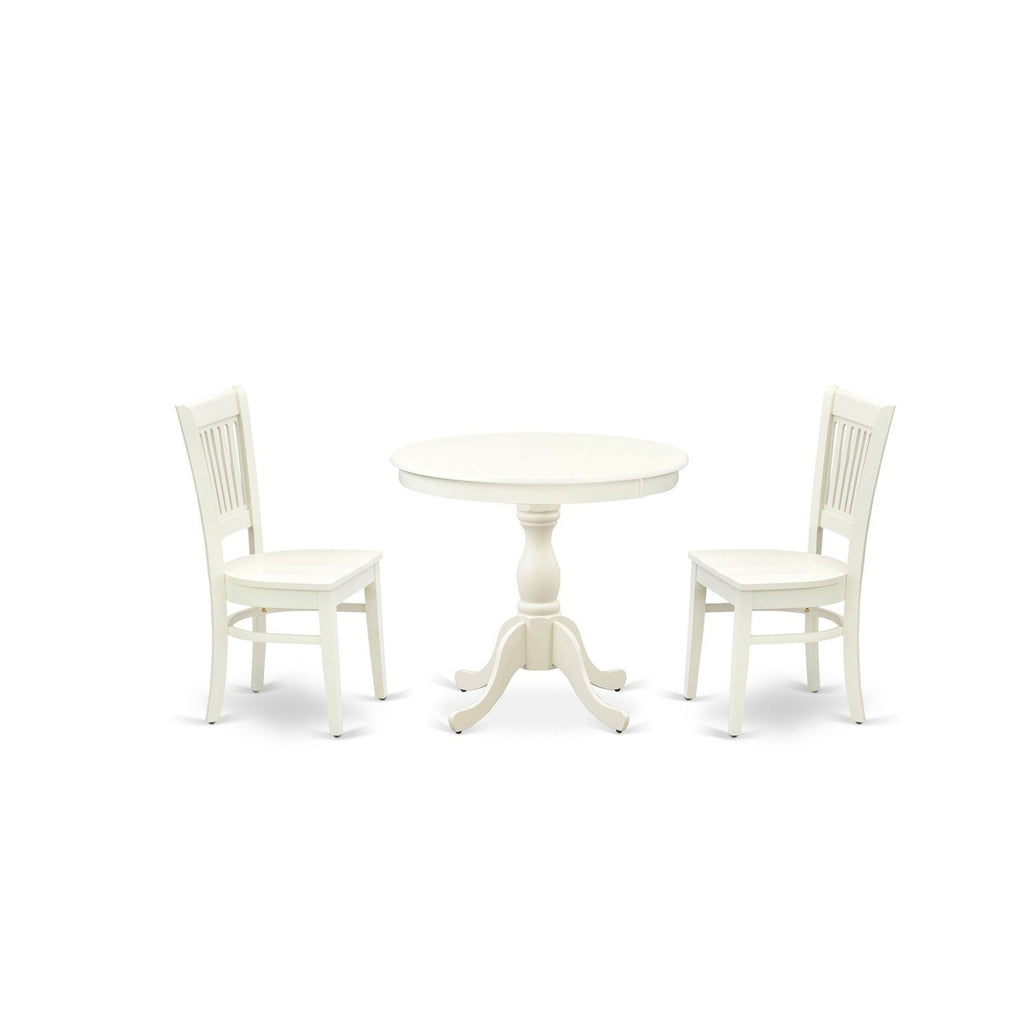 3-Piece Linen White Kitchen Dining Set with Wood Chairs