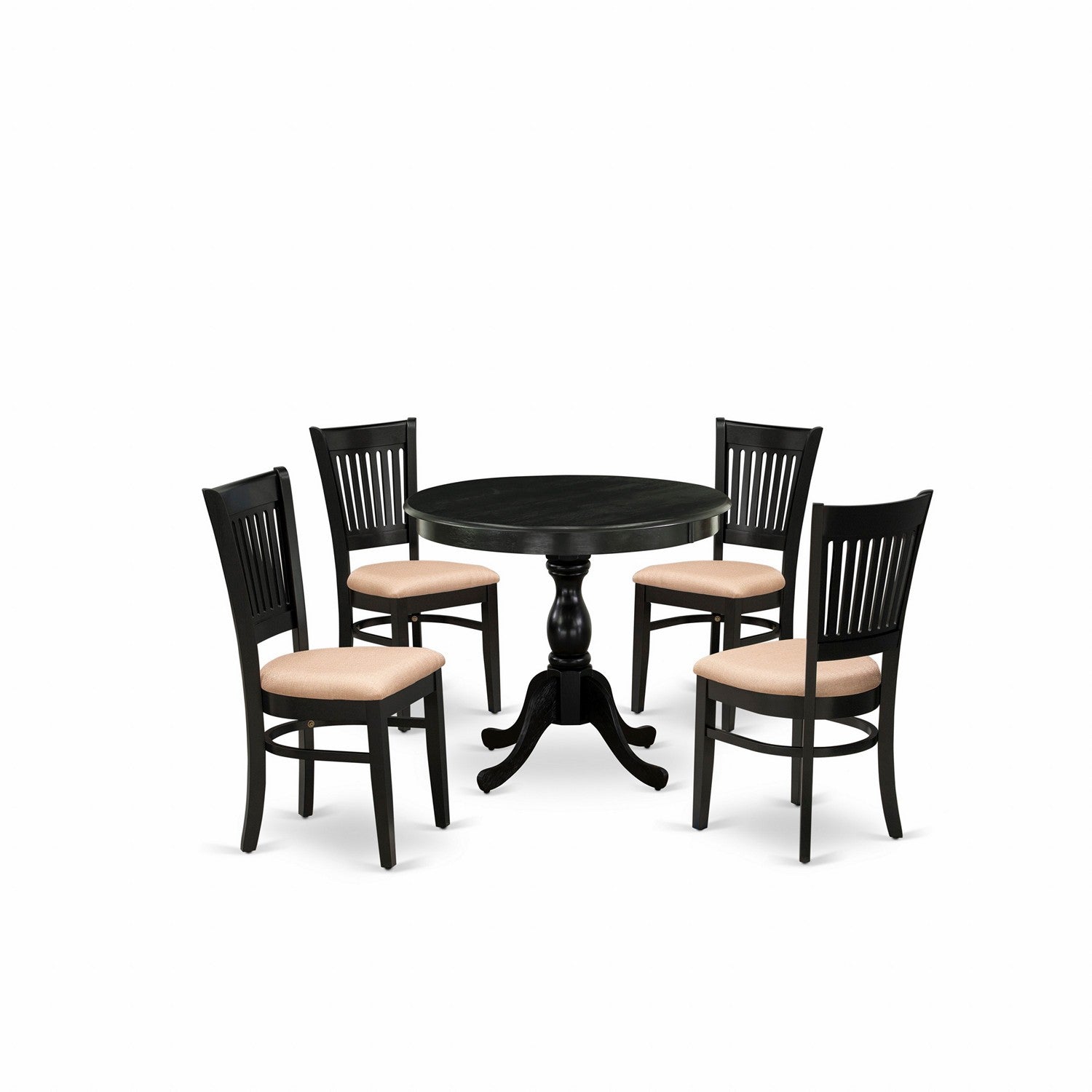 5-Piece Black Round Kitchen Dining Set with Fabric Chairs