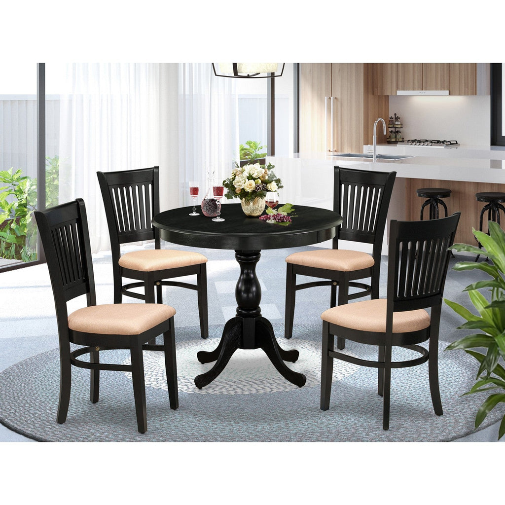 5-Piece Black Round Kitchen Dining Set with Fabric Chairs