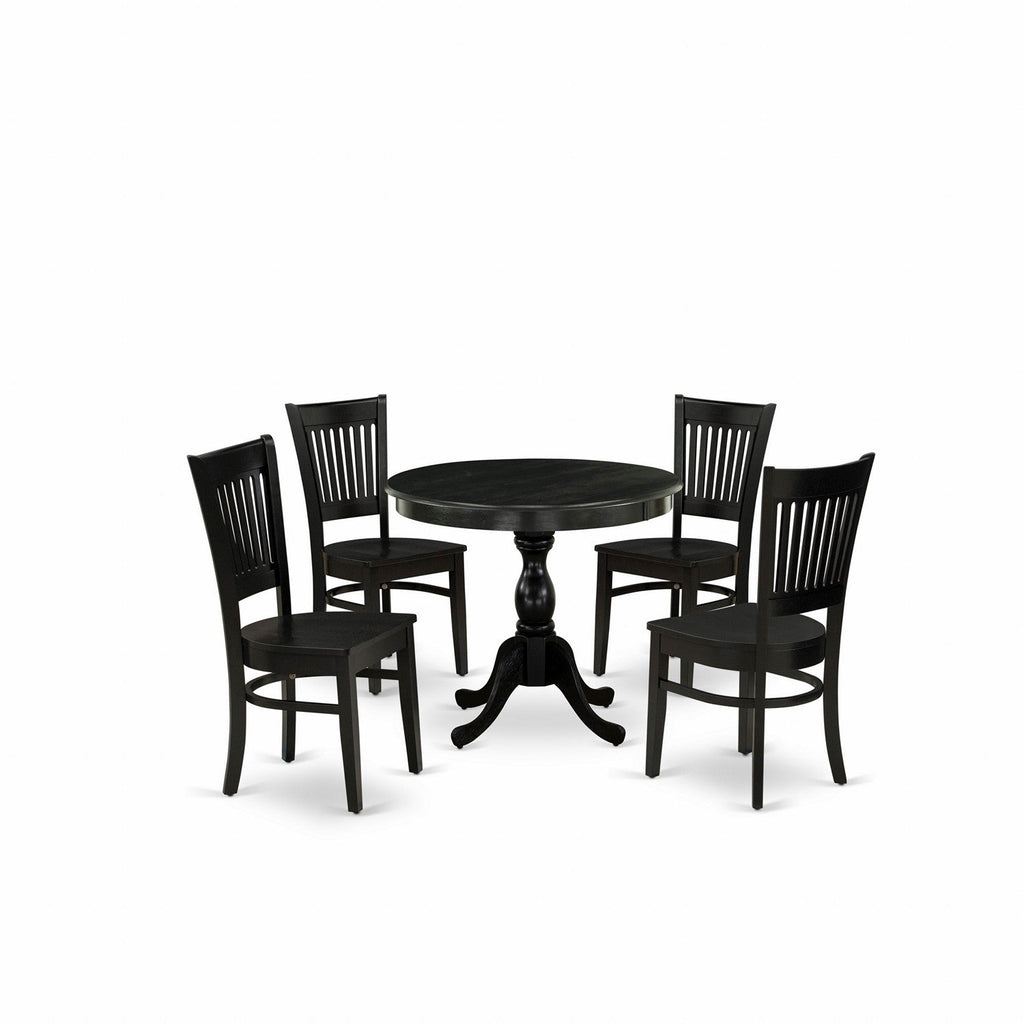 5-Piece Black Round Kitchen Dining Set with Wood Chairs