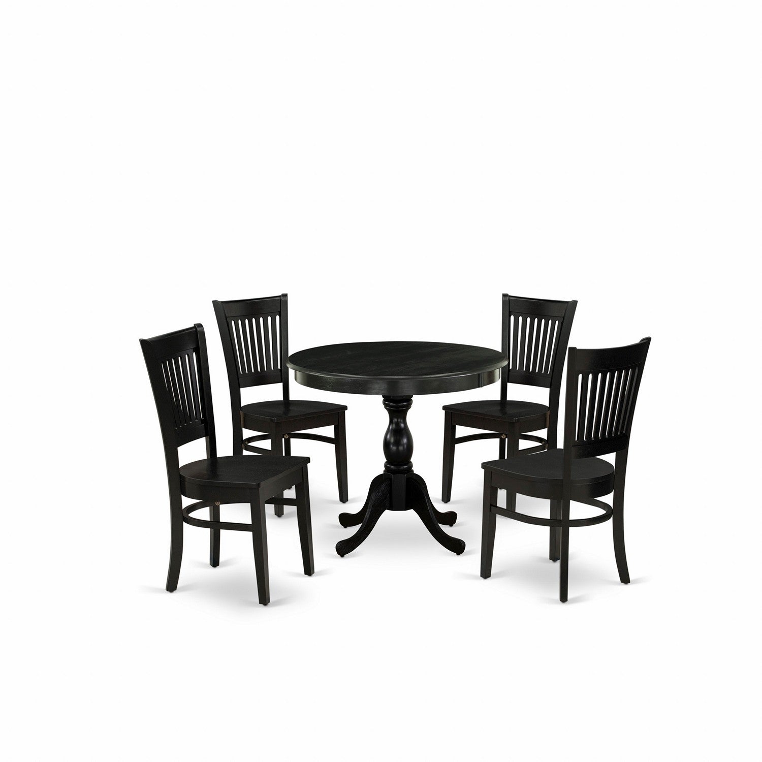 5-Piece Black Round Kitchen Dining Set with Wood Chairs