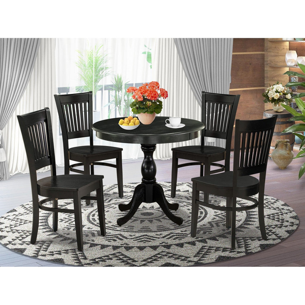 5-Piece Black Round Kitchen Dining Set with Wood Chairs