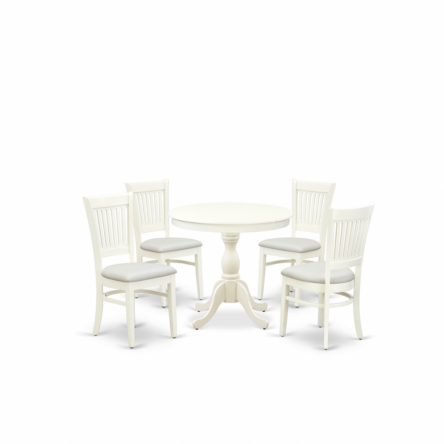5-Piece Linen White Round Kitchen Dining Set with Fabric Chairs