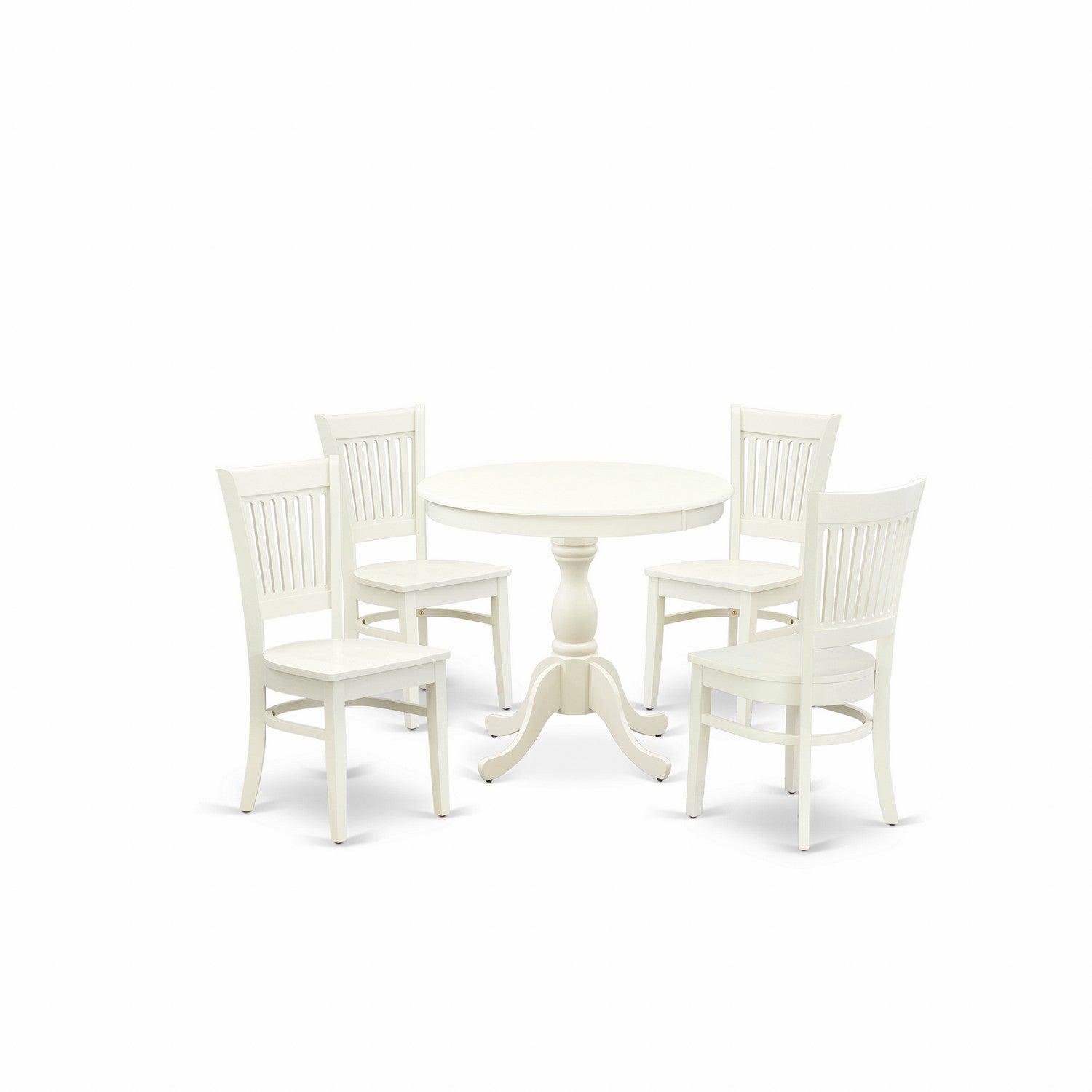 5-Piece Linen White Round Kitchen Dining Set with Wood Chairs