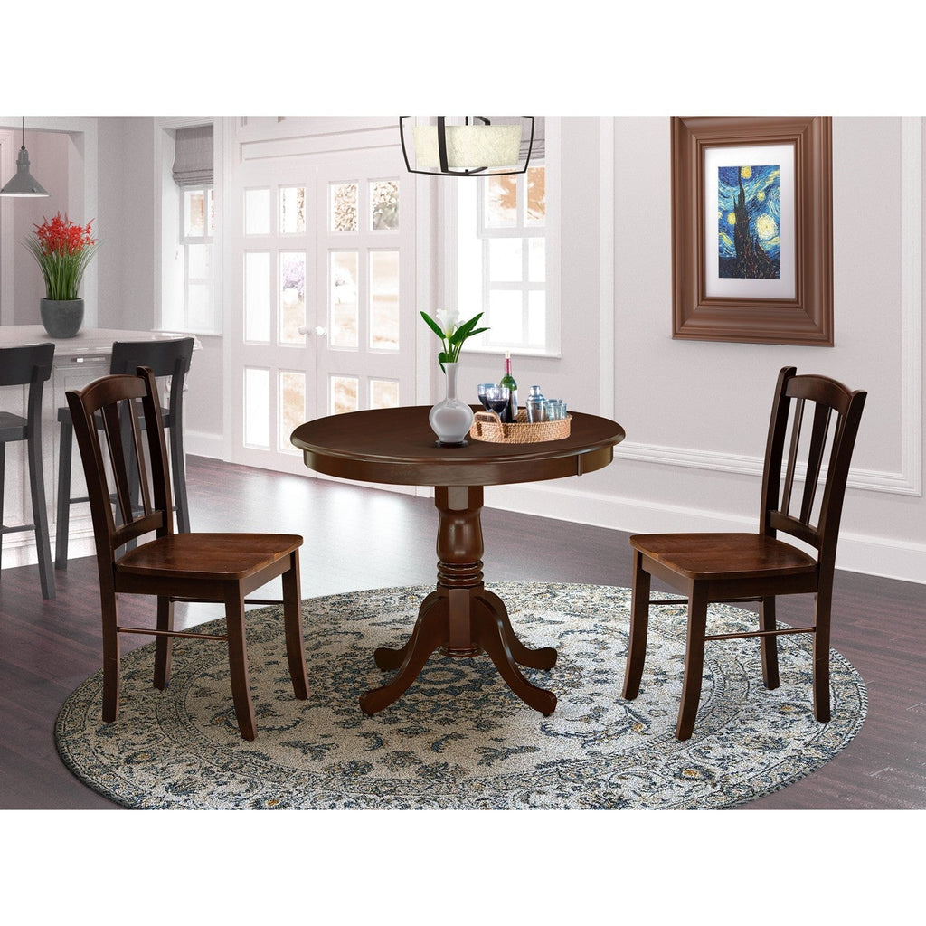 3-Piece Mahogany Round Kitchen Dining Set with Wood Chairs