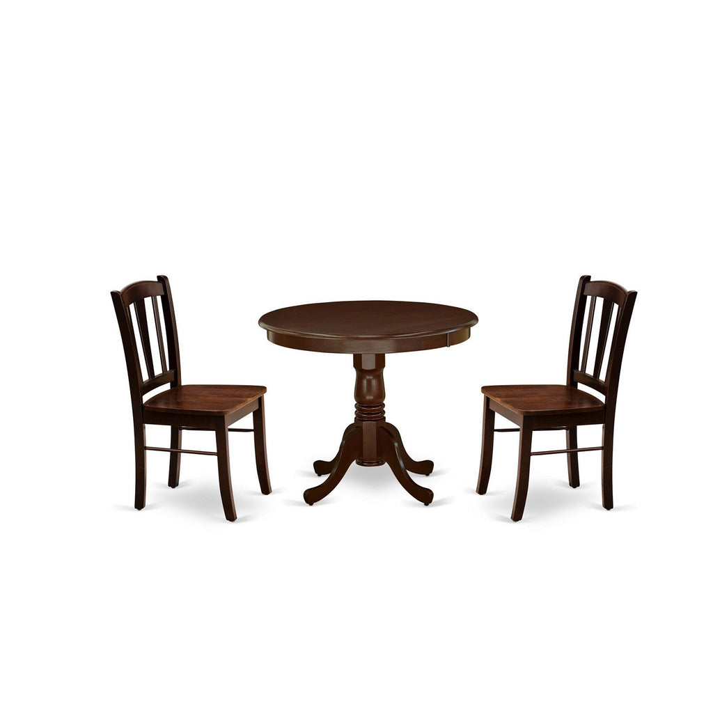 3-Piece Mahogany Round Kitchen Dining Set with Wood Chairs
