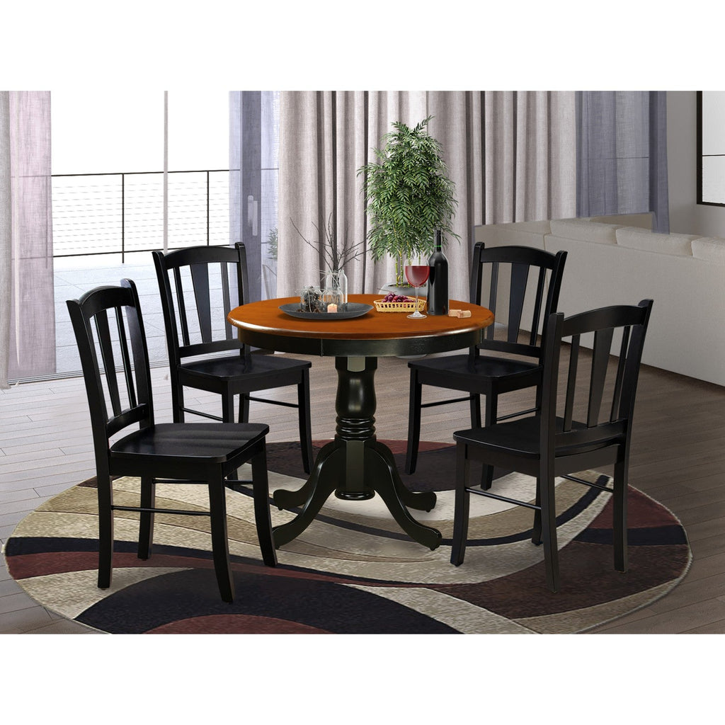 5-Piece Black Kitchen Dining Set with Wood Chairs