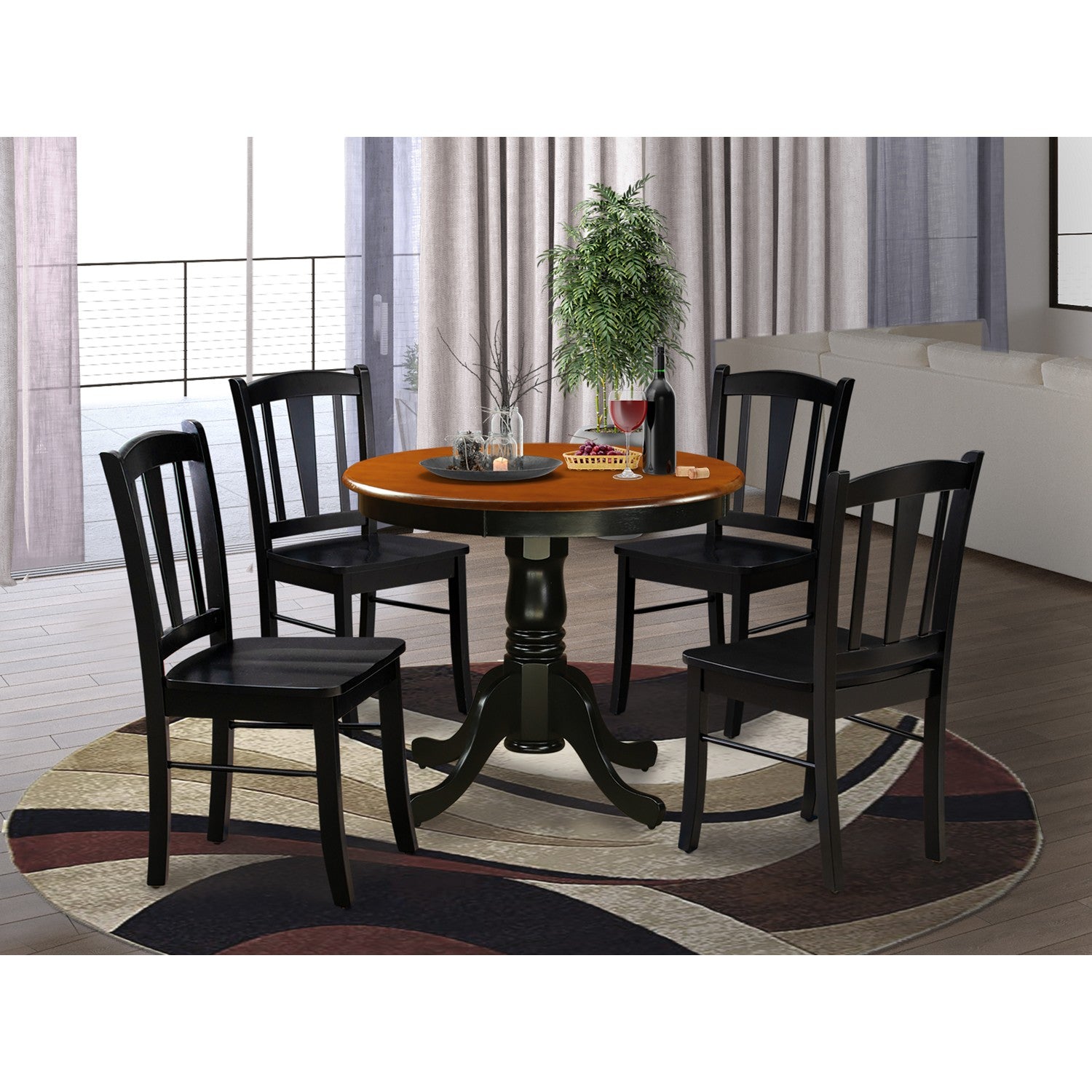 5-Piece Black Kitchen Dining Set with Wood Chairs