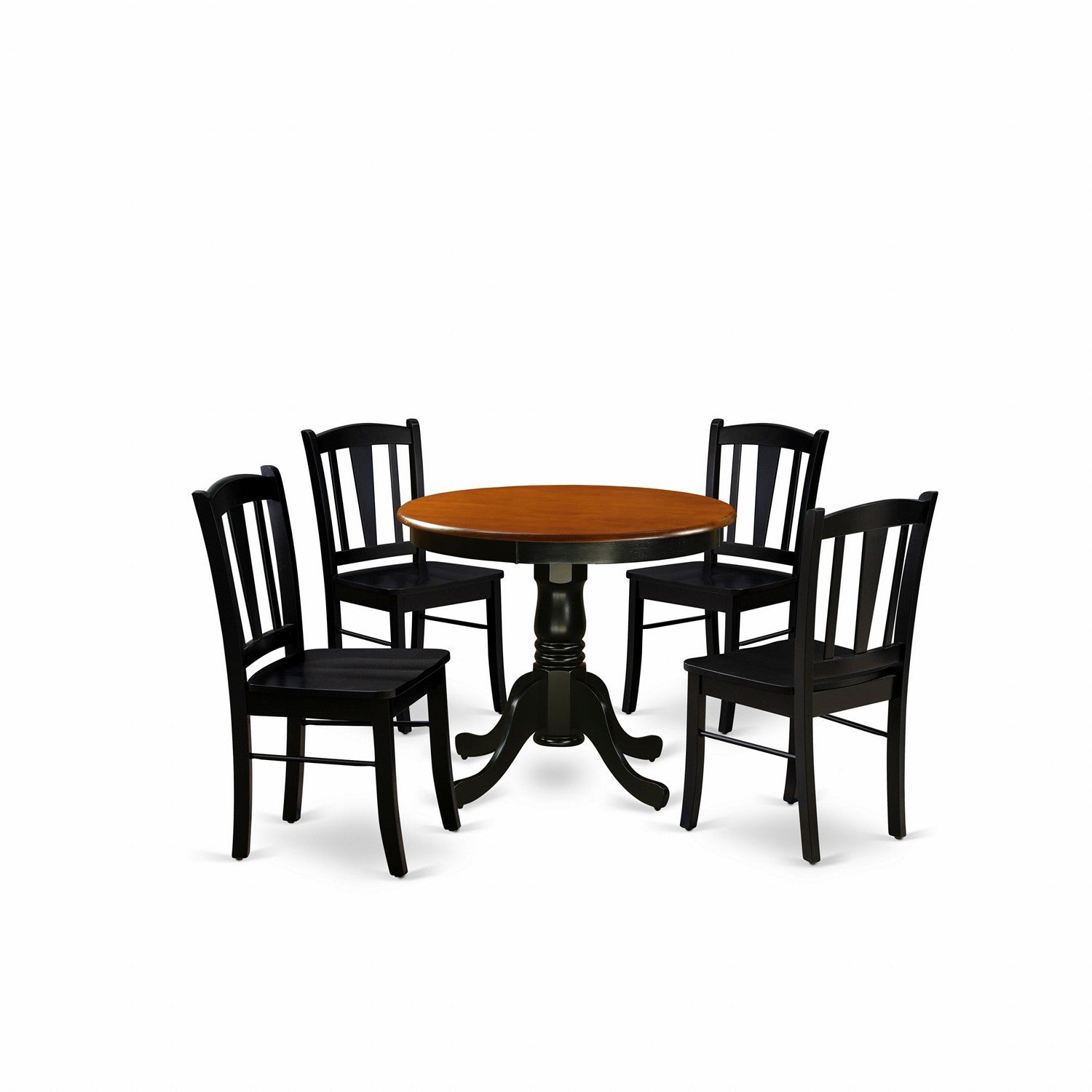 5-Piece Black Kitchen Dining Set with Wood Chairs