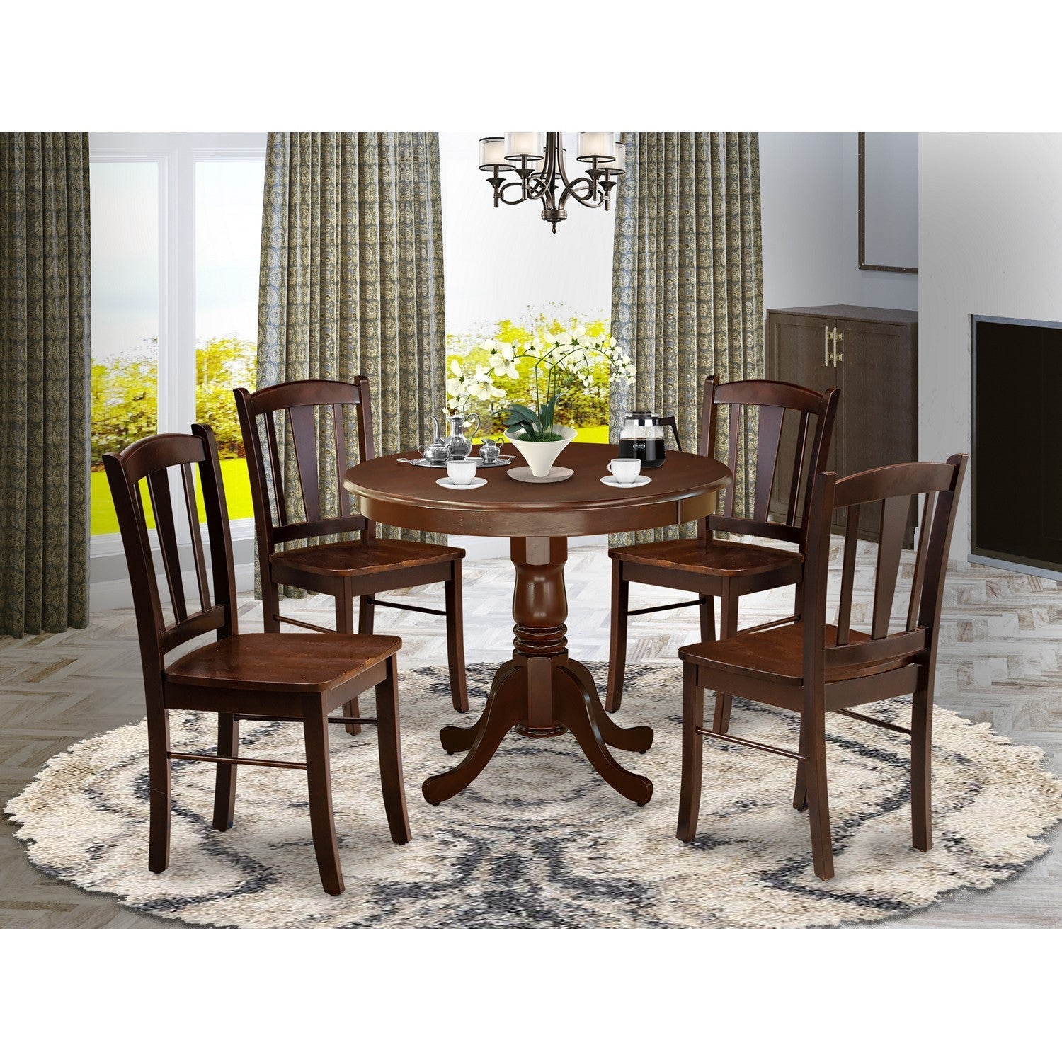 5-Piece Mahogany Kitchen Dining Set with Wood Chairs