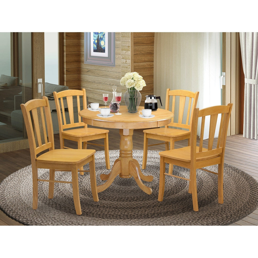 5-Piece Oak Kitchen Dining Set with Wood Chairs