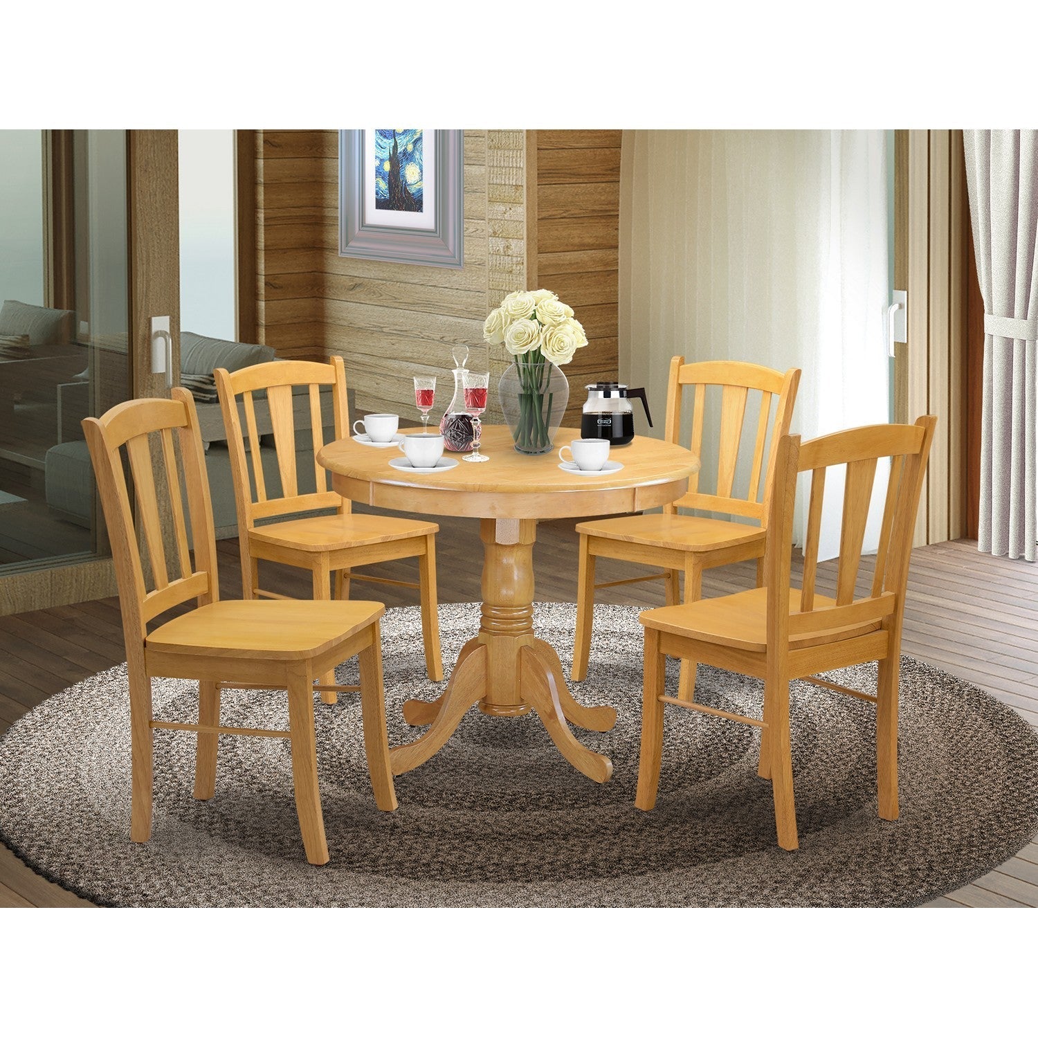 5-Piece Oak Kitchen Dining Set with Wood Chairs