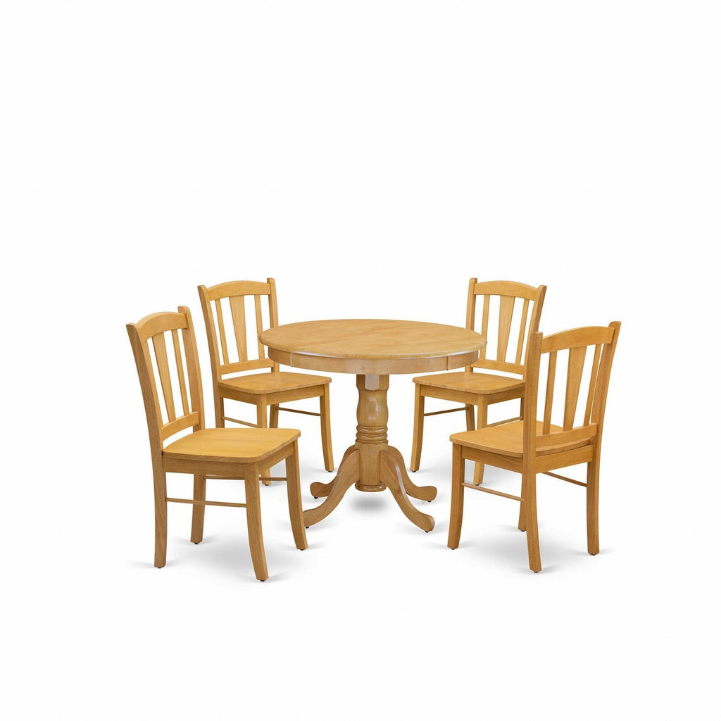 5-Piece Oak Kitchen Dining Set with Wood Chairs