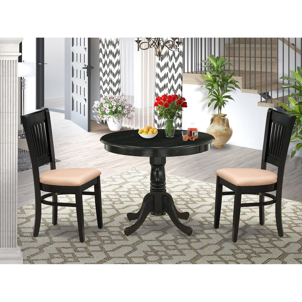 3-Piece Black Kitchen Dining Set with Fabric Chairs