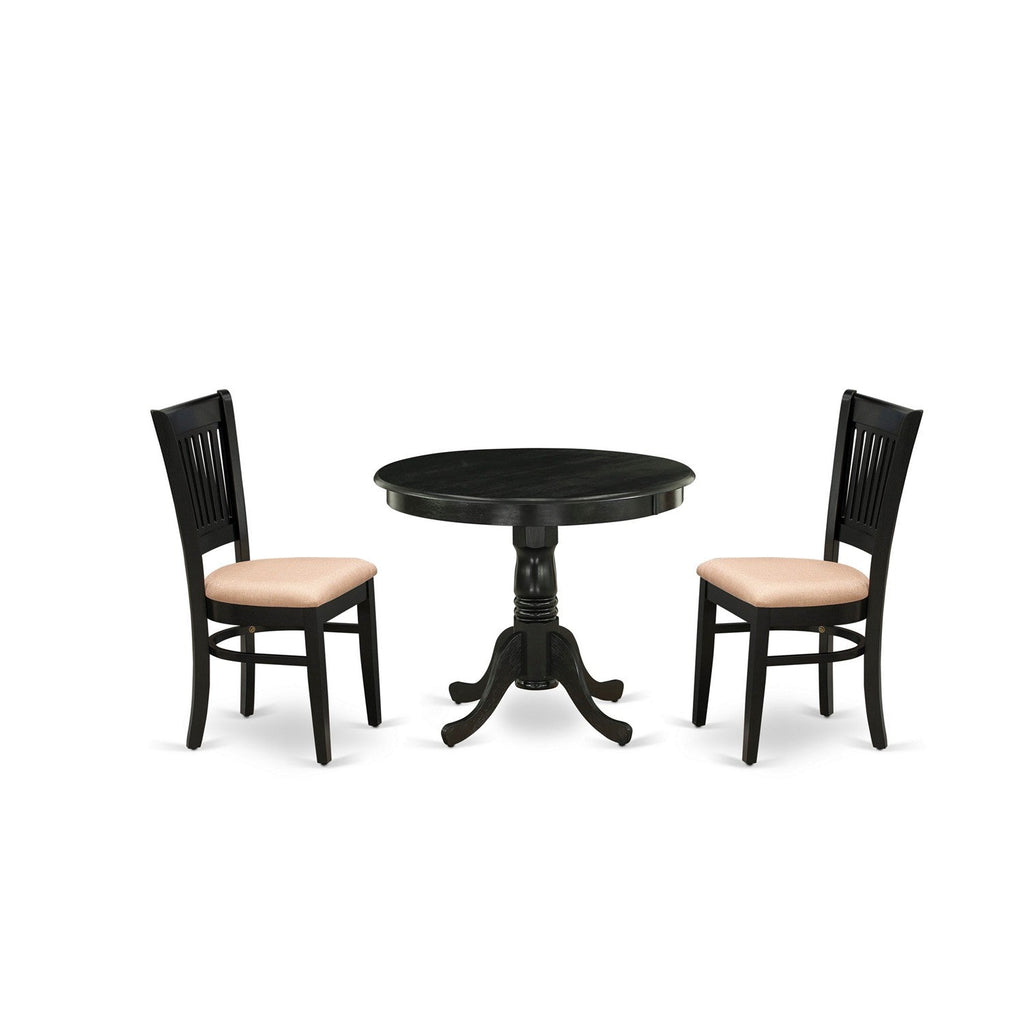 3-Piece Black Kitchen Dining Set with Fabric Chairs