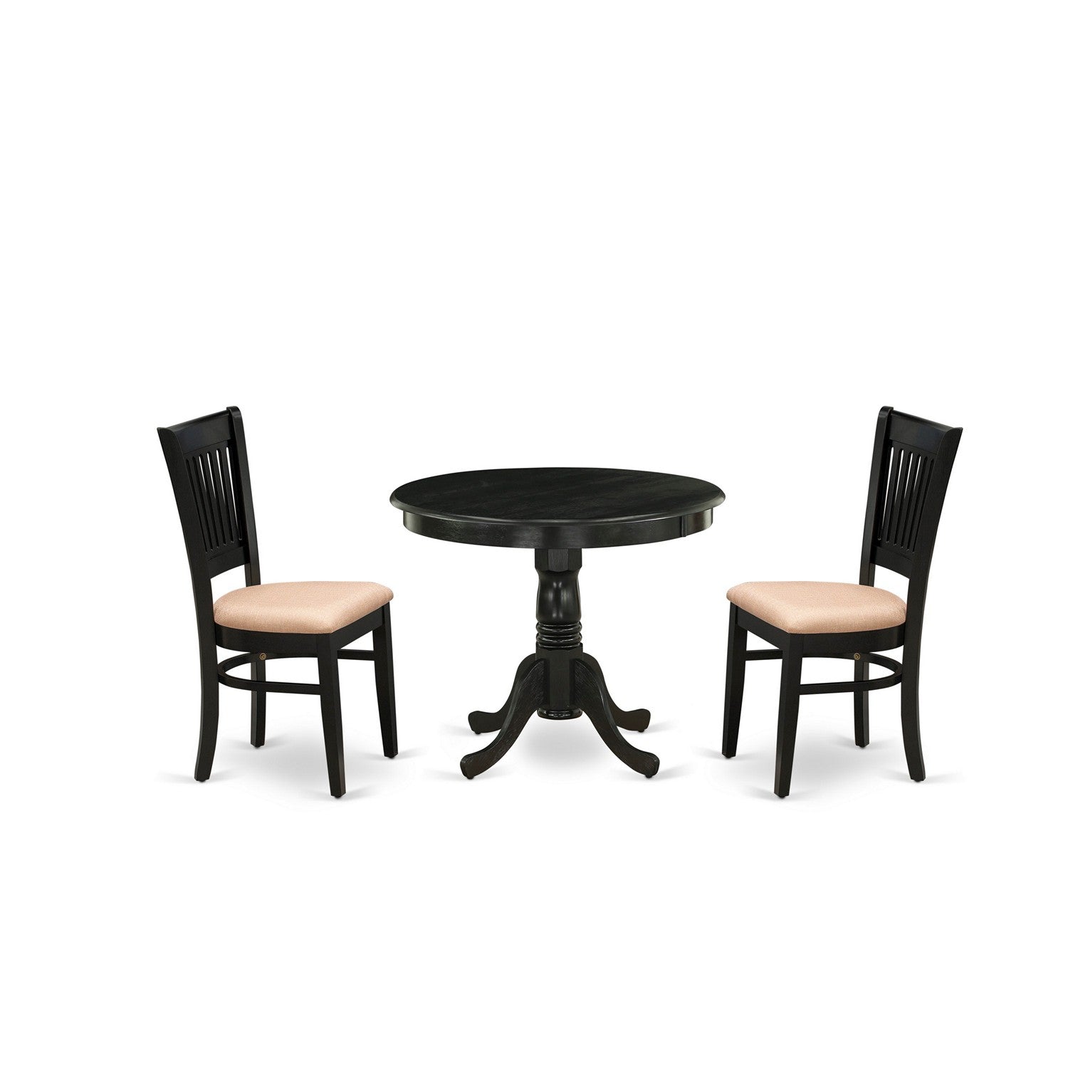 3-Piece Black Kitchen Dining Set with Fabric Chairs