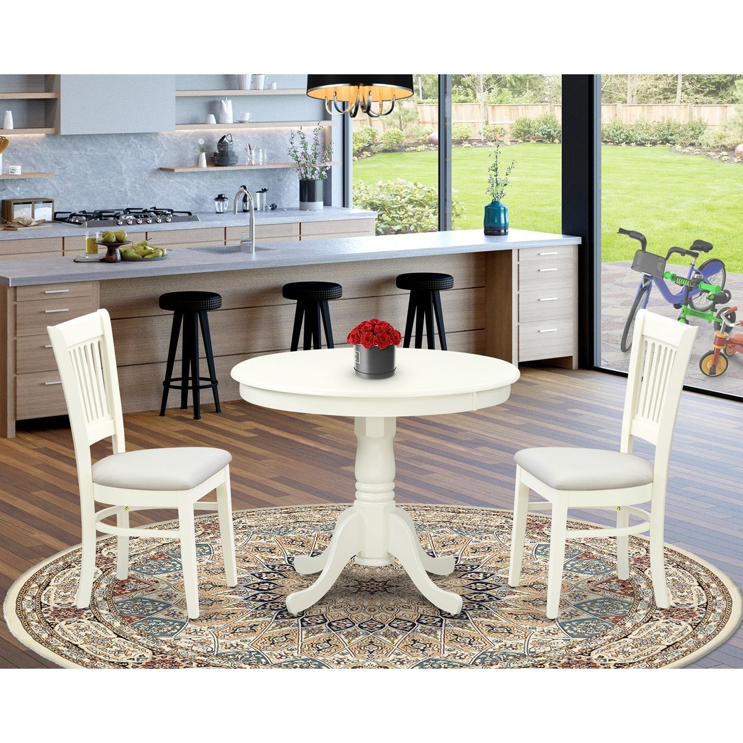 Linen White 3-Piece Round Dining Set