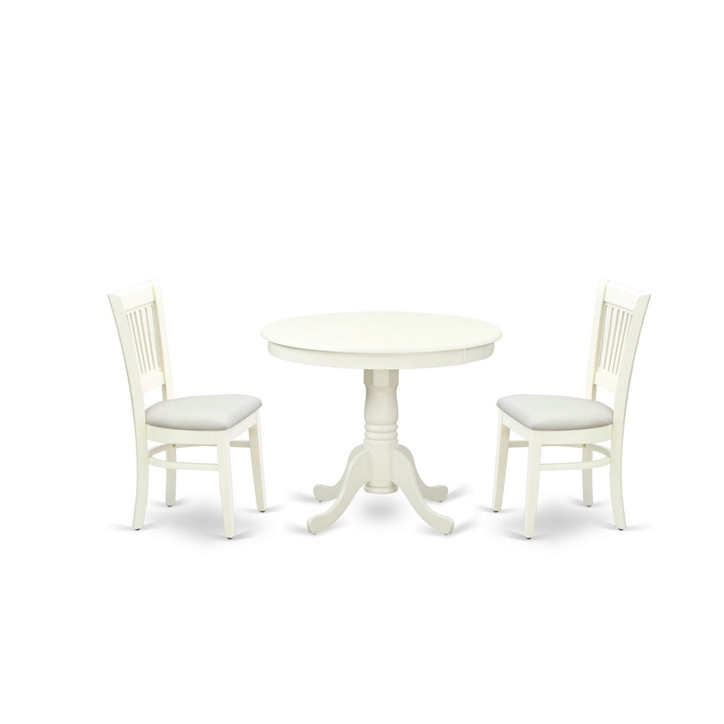 Linen White 3-Piece Round Dining Set
