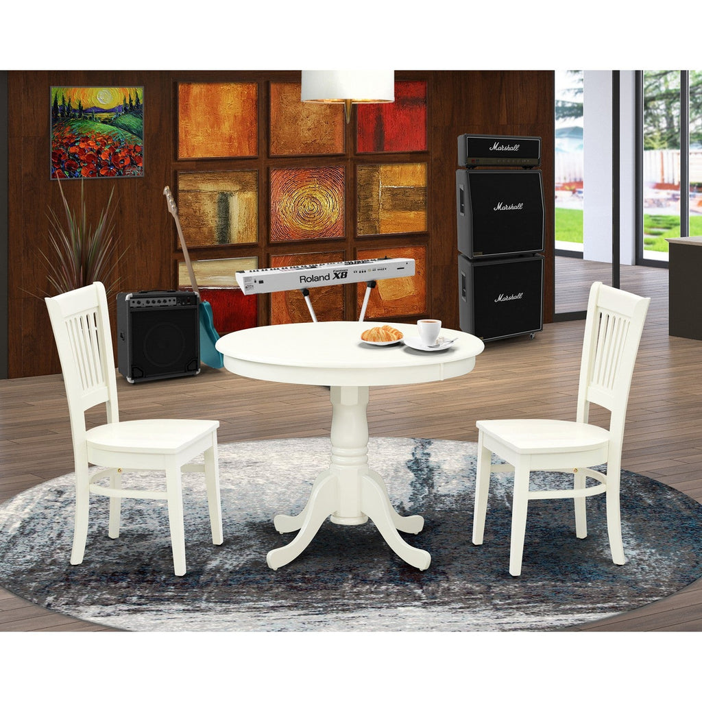 Linen White 3-Piece Dining Set with Wood Chairs