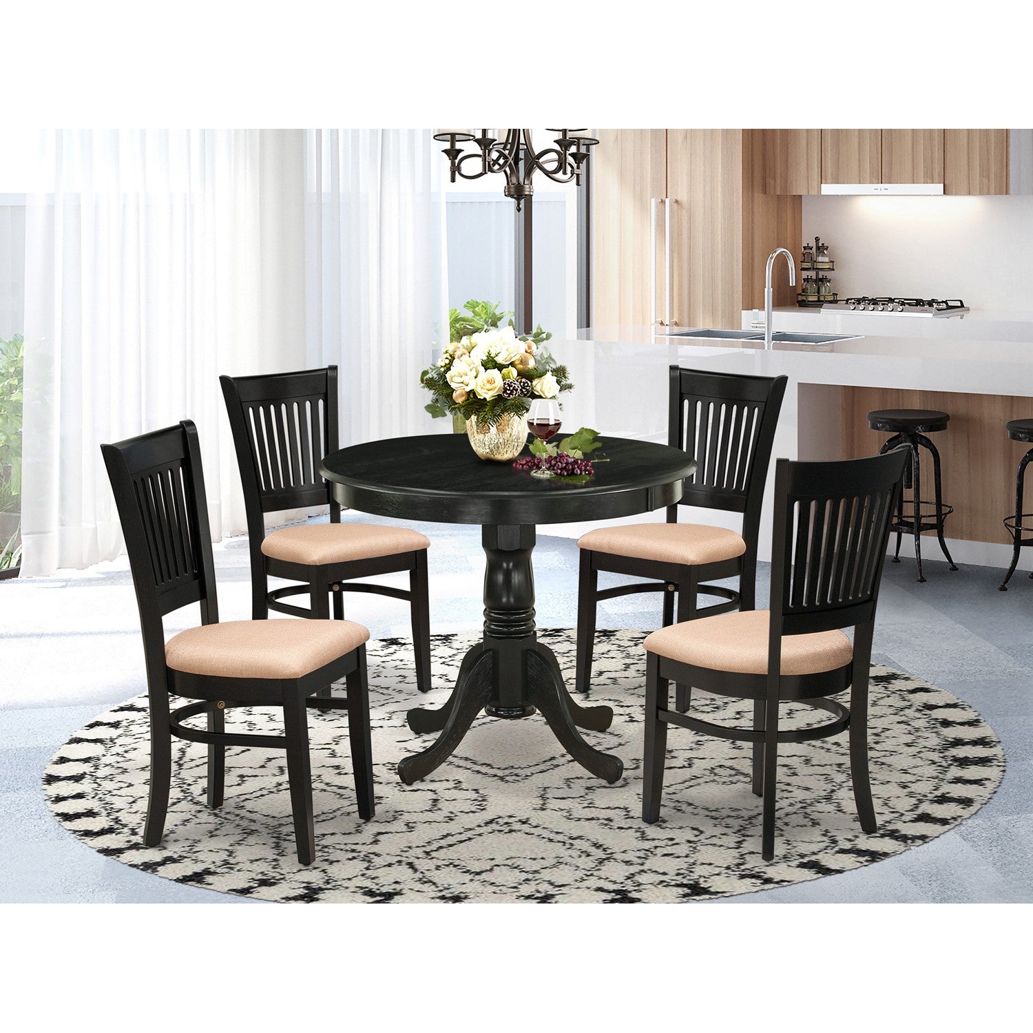 Black 5-Piece Dining Set with Upholstered Chairs