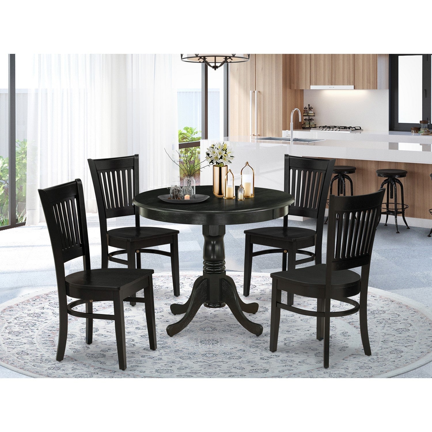 Black 5-Piece Dining Set with Wood Chairs
