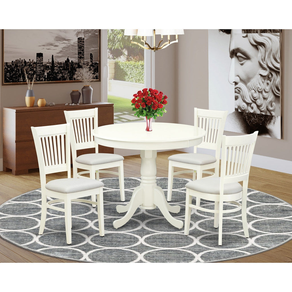 Linen White 5-Piece Dining Set with Upholstered Chairs