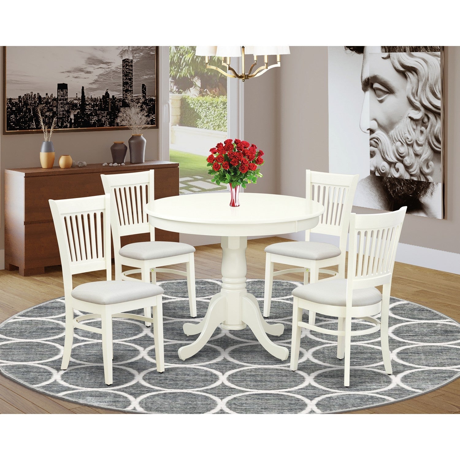 Linen White 5-Piece Dining Set with Upholstered Chairs