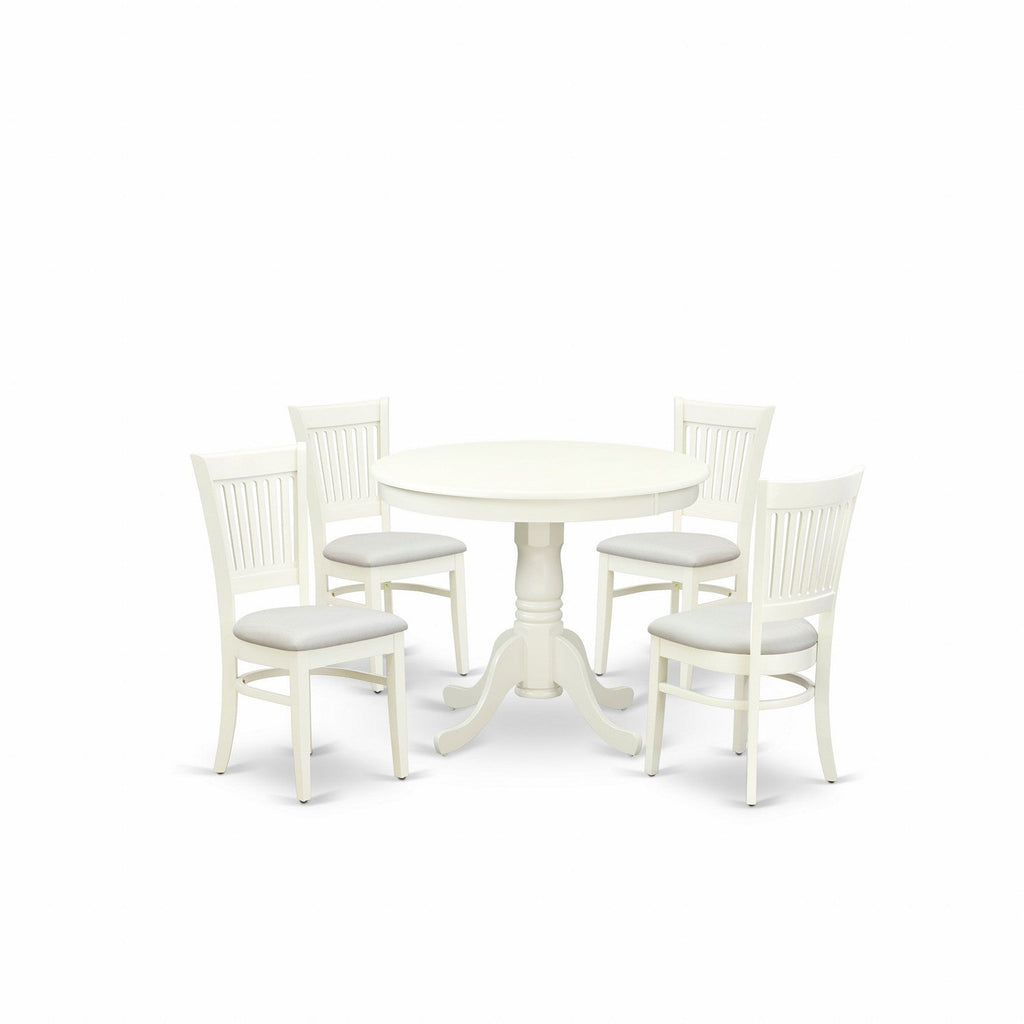 Linen White 5-Piece Dining Set with Upholstered Chairs