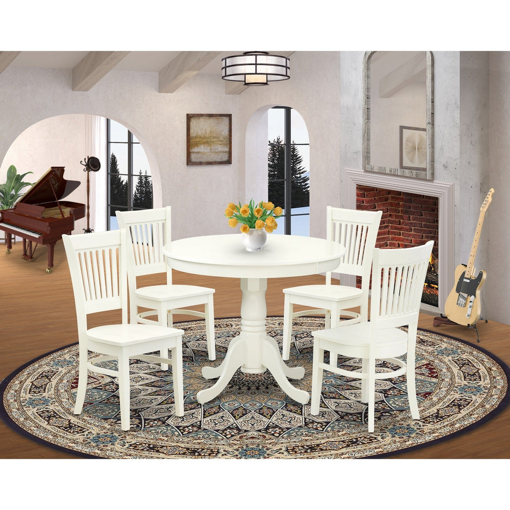 Linen White 5-Piece Dining Set with Wood Chairs