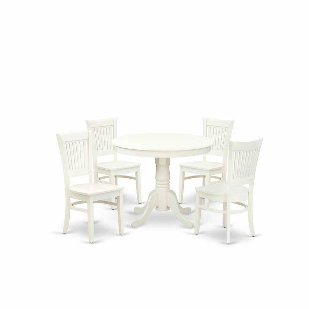 Linen White 5-Piece Dining Set with Wood Chairs