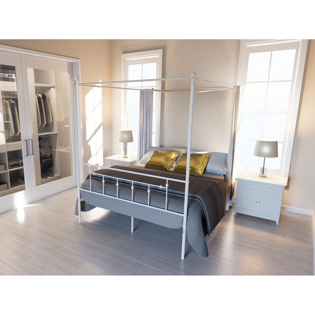 Anniston Queen Canopy Bed in Linen White